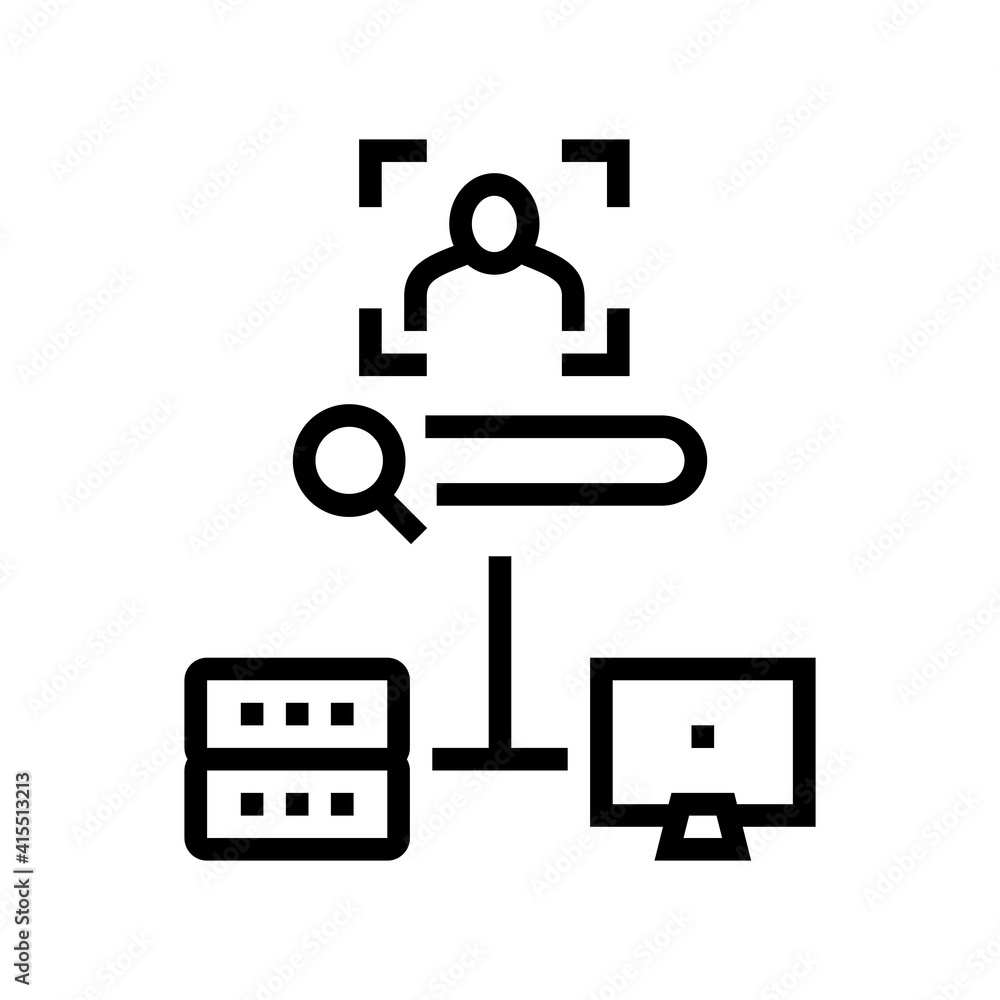 server data base for storage face, online face id app line icon vector. server data base for storage face, online face id app sign. isolated contour symbol black illustration server data base for storage face, online face id app line icon vector. server data base for storage face, online face id app sign. isolated contour symbol black illustration