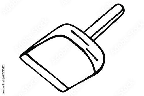 Hand drawn dustpan doodle. Decoration element. Isolated on white background. Doodle style. Vector illustration