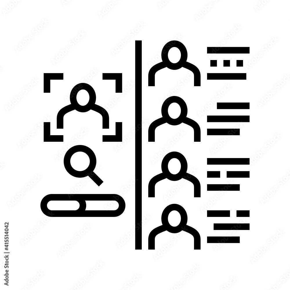 researching people with face id for access line icon vector. researching people with face id for access sign. isolated contour symbol black illustration