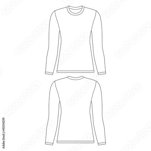 Template long sleeve t-shirt women vector illustration flat sketch design outline