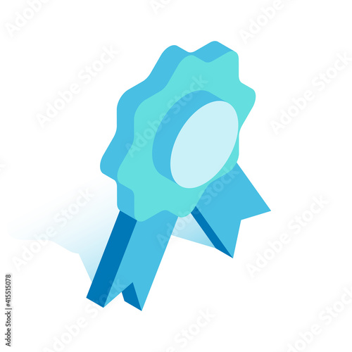 Medal with ribbon. Vector illustration in modern isometric style. 3d icon.