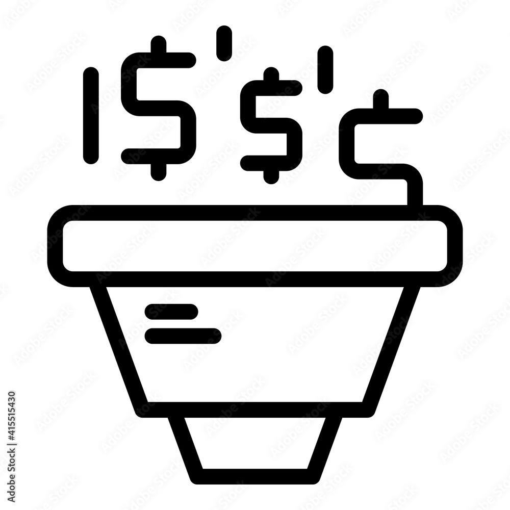 Money funnel icon. Outline money funnel vector icon for web design isolated on white background Money funnel icon. Outline money funnel vector icon for web design isolated on white background