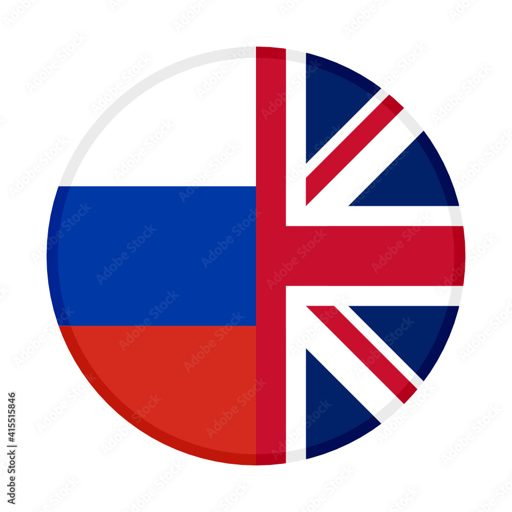 Obraz premium round icon with russia and united kingdom flags 