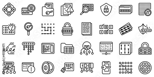 Cipher icons set. Outline set of cipher vector icons for web design isolated on white background