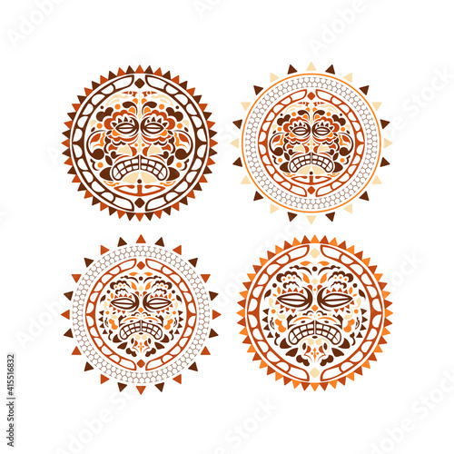 African mask icons set. Tribal African mask illustration on white background. Vector illustration set of voodoo face icon.
