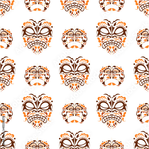 Seamless vector patter with polynesian tattoo mask for textile, ceramics, fabric, print, cards, wrapping. Vector illustration