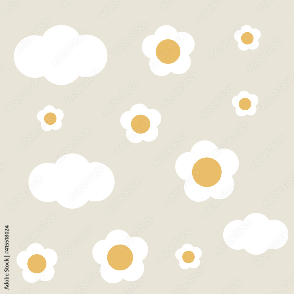 Cartoon pattern with clouds and flowers vector illustration