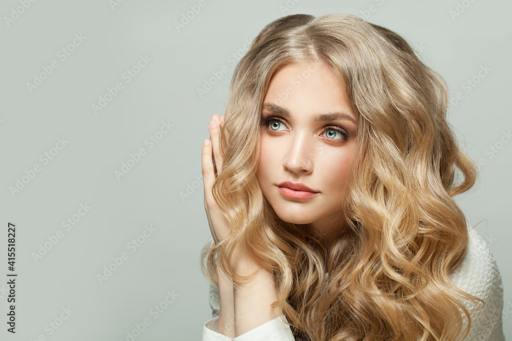 Cute blonde woman portrait on white background Cute blonde woman portrait on white background