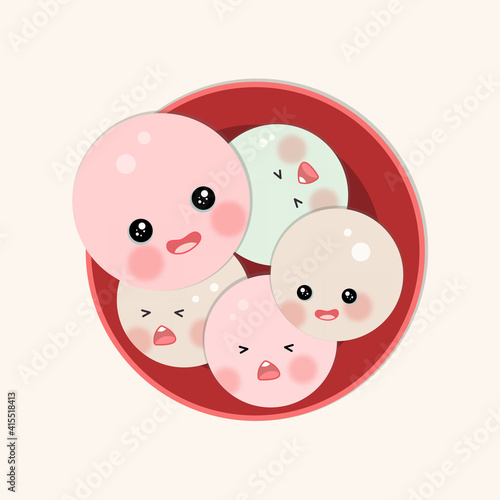Illustration top view of a bowl of the cute glutinous rice ball. Isolated background vector