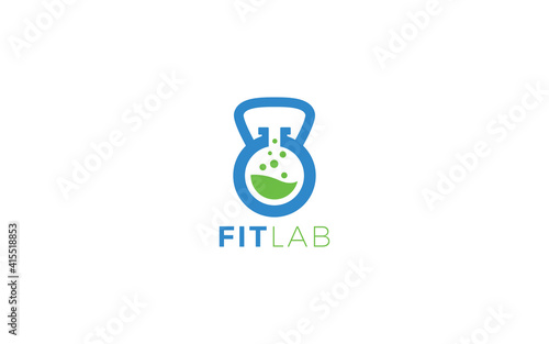 A fitness logo forming the negative space of a chemical bottle on a barbell stamp symbol