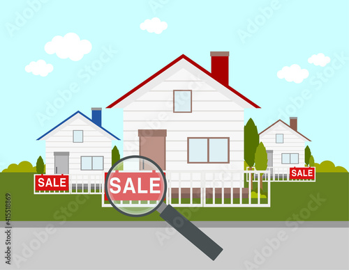 magnifying glass with house ,concept for sale,real estate 