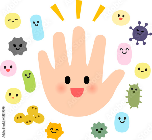 手のひらと常在菌のキャラクター