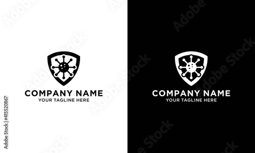 Black icon. Stop viruses, bacteria, germs and microbes isolated on a white background. Antibacterial and antiviral defense, infection protection. Logo design template elements. Vector Illustration