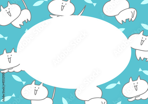 ゆるかわネコのフレーム素材 cute funny cats and fish frame