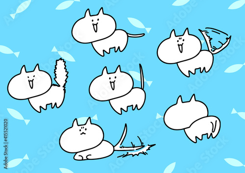 しっぽで気持ちを表すゆるかわネコのイラスト　cute funny cats, cat's tail language vector illustration graphics
