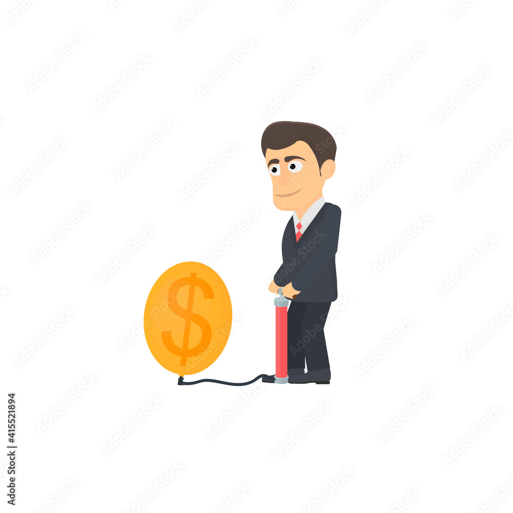 Businessman inflates a balloon. Economic bubble, vector illustration Businessman inflates a balloon. Economic bubble, vector illustration