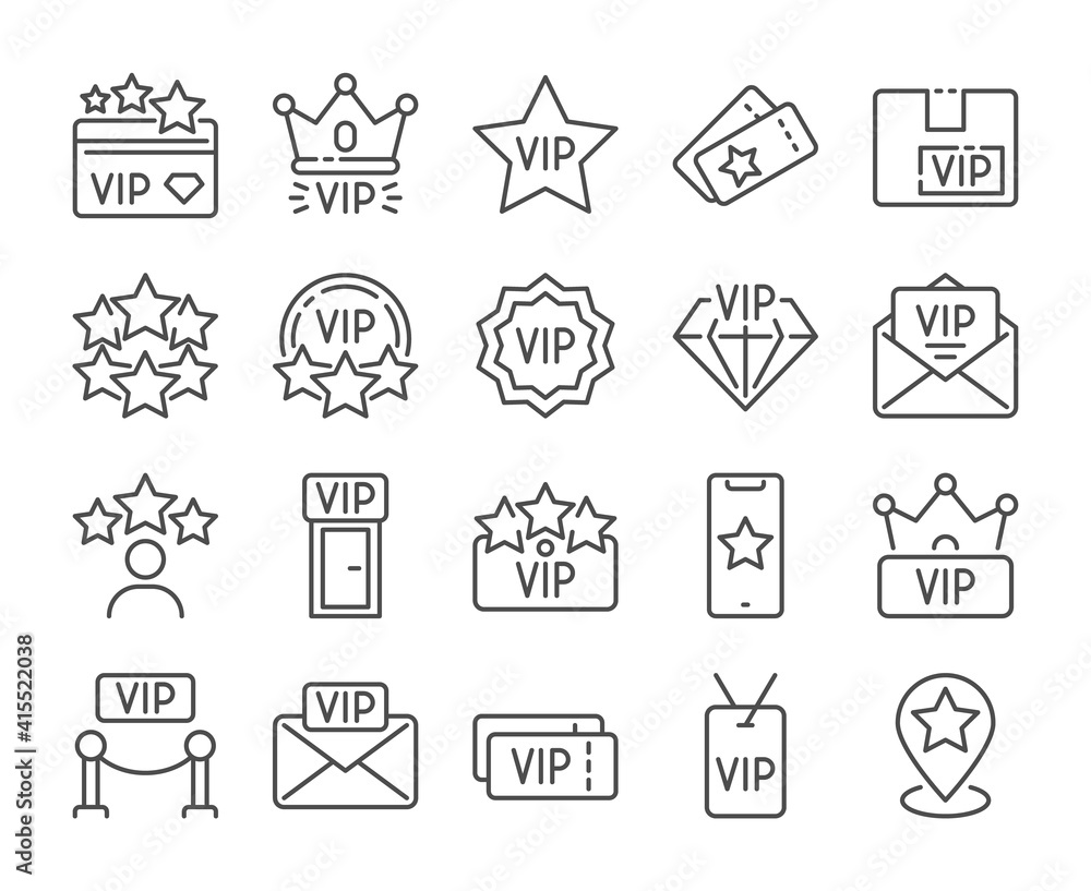 VIP icon. Very Important Person line icons set. Vector illustration. Editable stroke. VIP icon. Very Important Person line icons set. Vector illustration. Editable stroke.