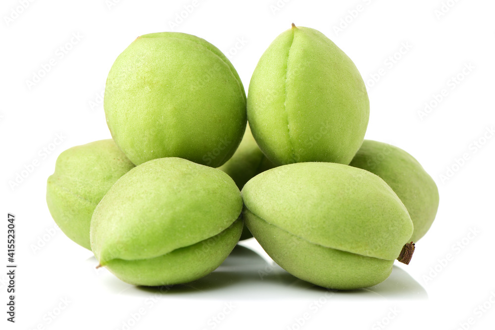 Fresh green apricot fruits isolated on white background Fresh green apricot fruits isolated on white background