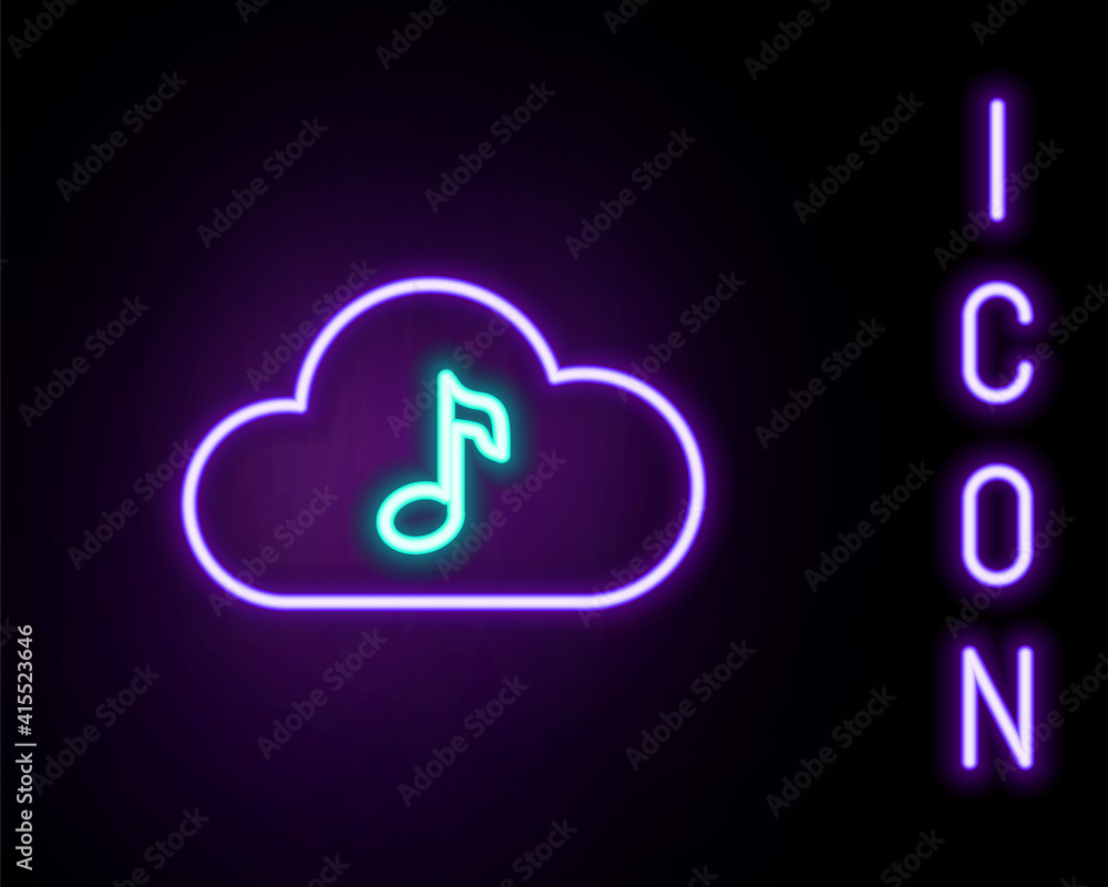 Glowing neon line Music streaming service icon isolated on black background. Sound cloud computing, online media streaming, online song, audio wave. Colorful outline concept. Vector. Glowing neon line Music streaming service icon isolated on black background. Sound cloud computing, online media streaming, online song, audio wave. Colorful outline concept. Vector.
