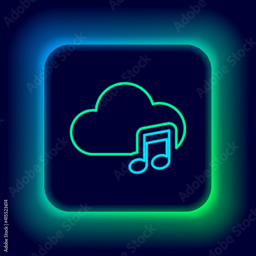 Glowing neon line Music streaming service icon isolated on black background. Sound cloud computing, online media streaming, online song, audio wave. Colorful outline concept. Vector.