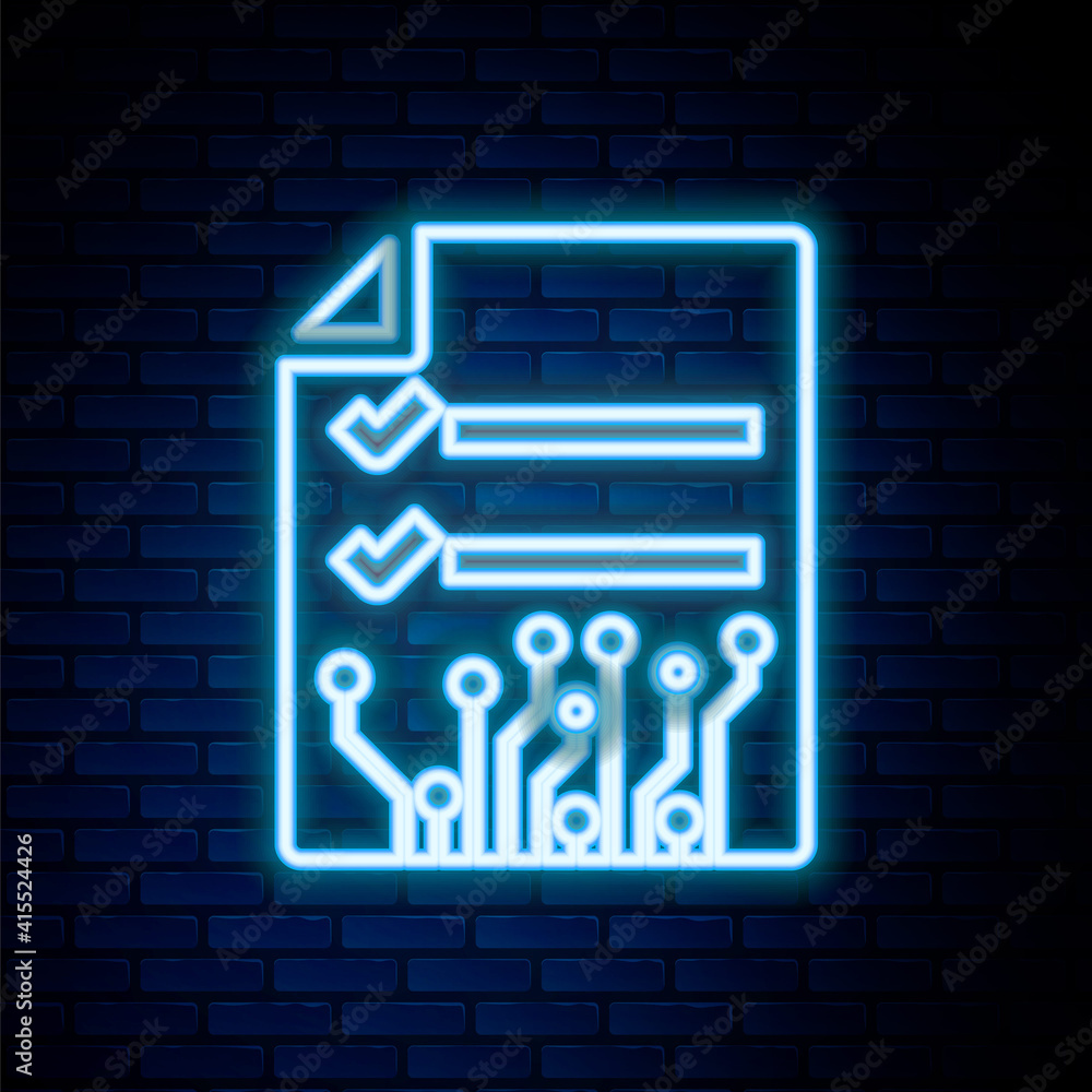 Glowing neon line Smart contract icon isolated on brick wall background. Blockchain technology, cryptocurrency mining, bitcoin, altcoins, digital money market. Colorful outline concept. Vector. Glowing neon line Smart contract icon isolated on brick wall background. Blockchain technology, cryptocurrency mining, bitcoin, altcoins, digital money market. Colorful outline concept. Vector.
