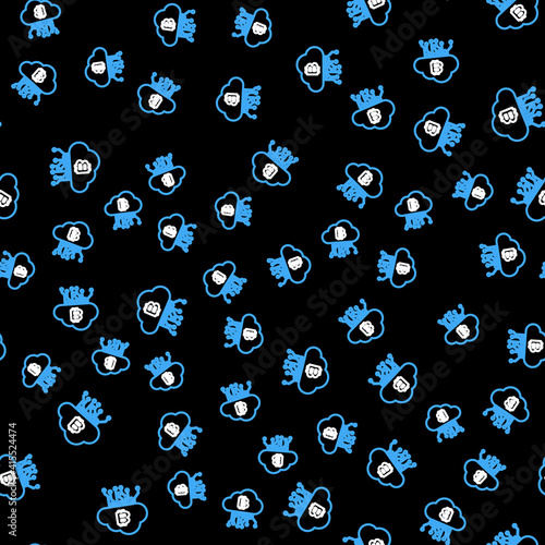 Line Cryptocurrency cloud mining icon isolated seamless pattern on black background. Blockchain technology, bitcoin, digital money market, cryptocoin wallet. Vector.