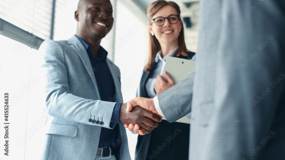 Business people shaking hands, finishing up a meeting. Business people shaking hands, finishing up a meeting.