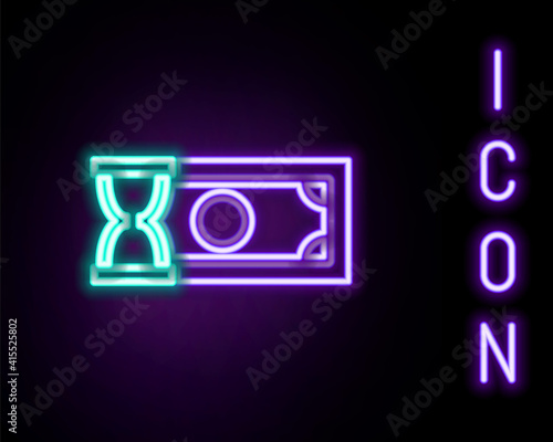 Glowing neon line Fast payments icon isolated on black background. Fast money transfer payment. Financial services, fast loan, time is money, cash back concept. Colorful outline concept. Vector.