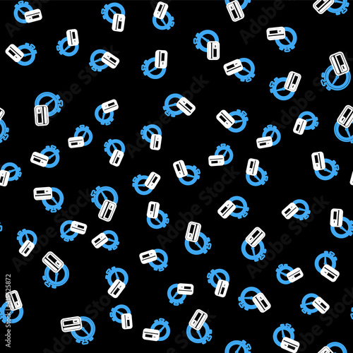 Line Fast payments icon isolated seamless pattern on black background. Fast money transfer payment. Financial services, fast loan, time is money, cash back concept. Vector.