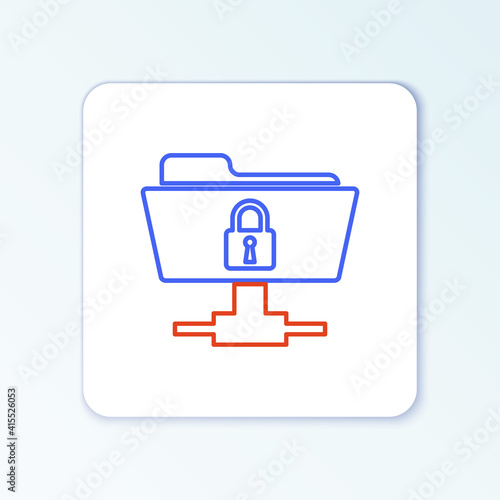 Line FTP folder and lock icon isolated on white background. Concept of software update, ftp transfer protocol. Security, safety, protection concept. Colorful outline concept. Vector.