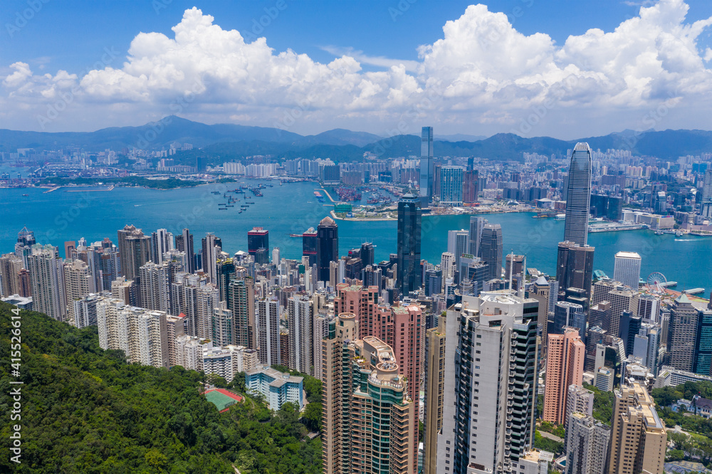Naklejka premium Aerial view of Hong Kong city