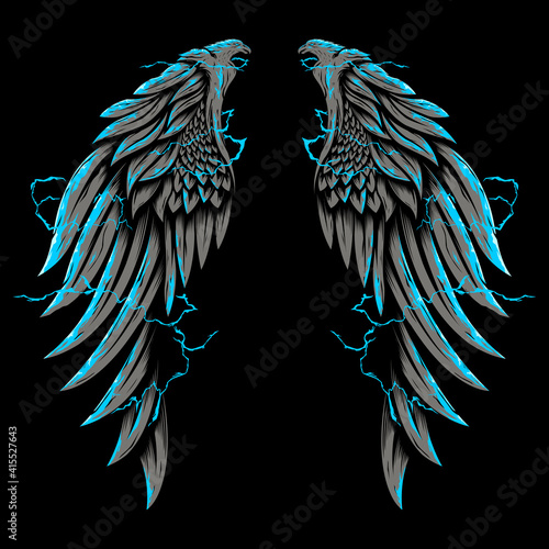 Eagle wing surrounded by lightning illustration