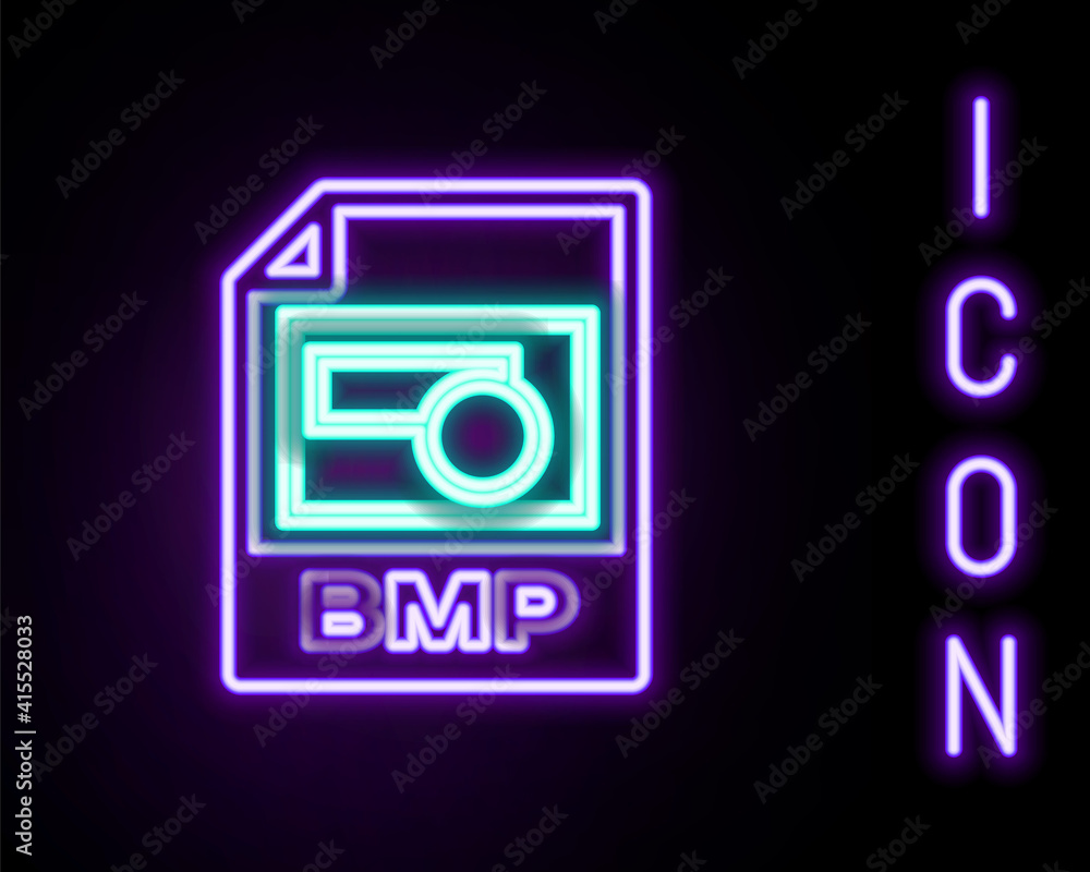 Glowing neon line BMP file document. Download bmp button icon isolated on black background. BMP file symbol. Colorful outline concept. Vector. Glowing neon line BMP file document. Download bmp button icon isolated on black background. BMP file symbol. Colorful outline concept. Vector.