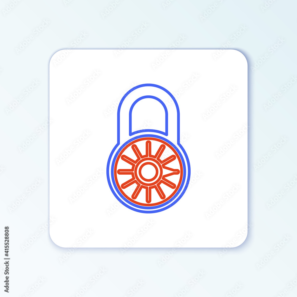 Line Safe combination lock wheel icon isolated on white background. Combination padlock. Security, safety, protection, password, privacy. Colorful outline concept. Vector. Line Safe combination lock wheel icon isolated on white background. Combination padlock. Security, safety, protection, password, privacy. Colorful outline concept. Vector.
