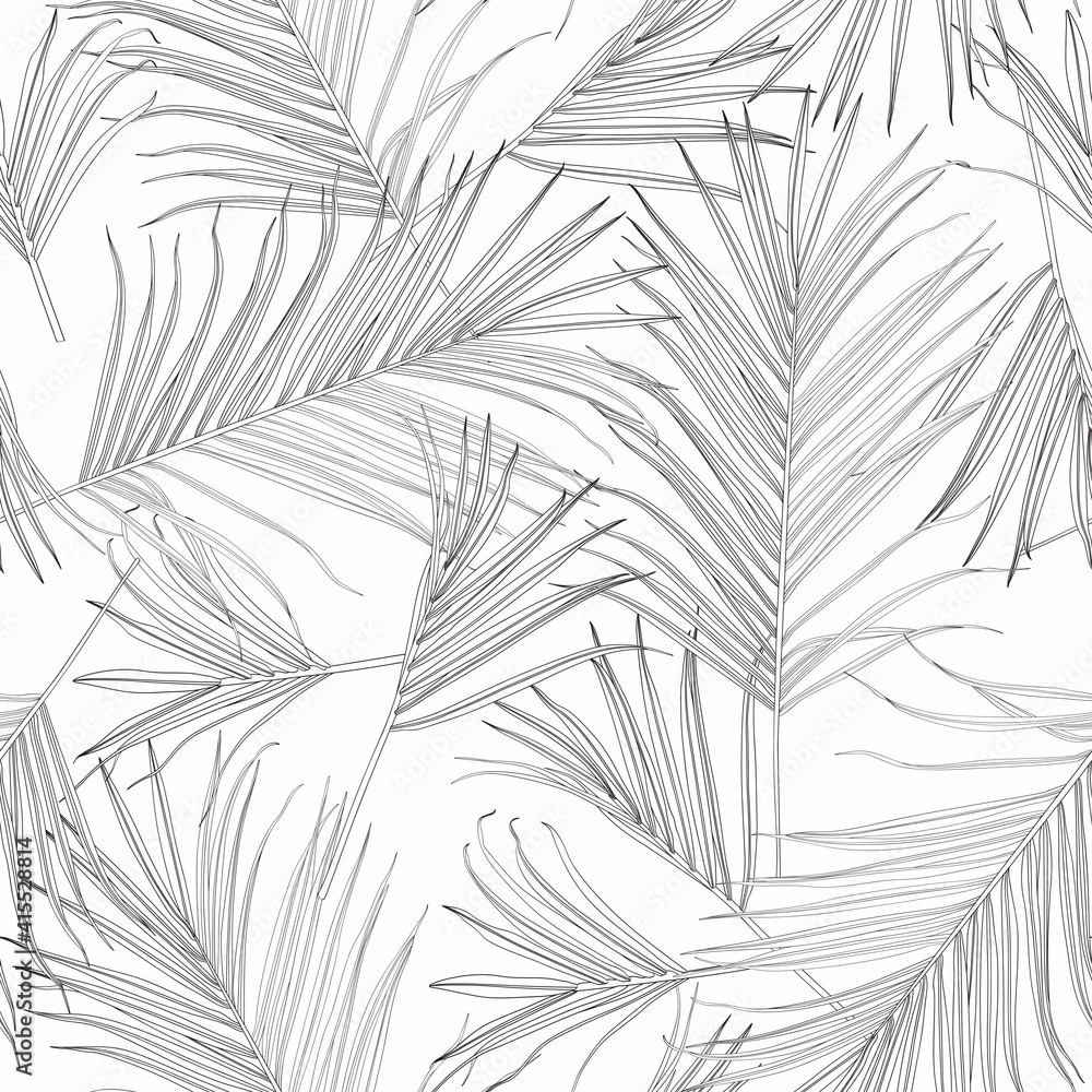 Nature seamless pattern. Hand drawn tropical summer background: black