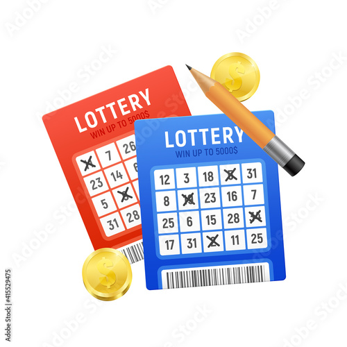 Lottery machine tickets balls realistic icons set isolated on white background vector illustration