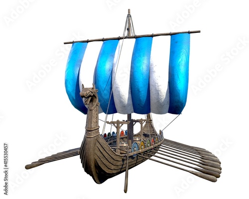 Isolated Viking Ship on White Background 3D Illustration 