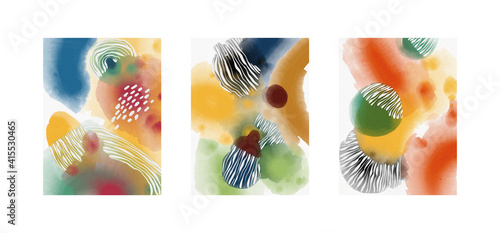  Minimalist hand paint abstract art background with watercolor spot. Brush painting is a textural decoration with an artistic acrylic design of a poster, banner, or interior painting.