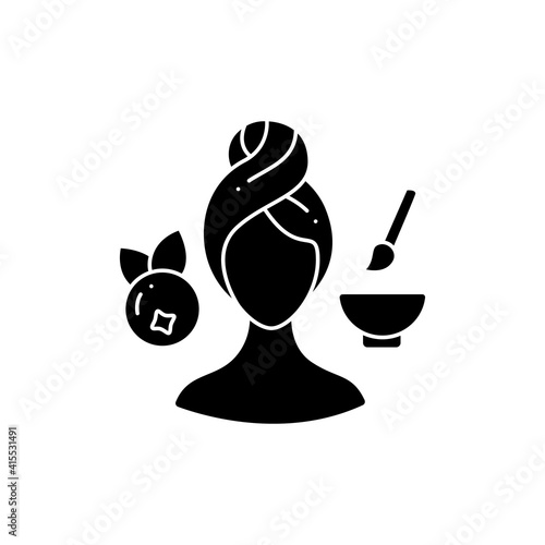 Blueberry face mask glyph icon. Organic blueberry cosmetic production, spa procedures. Facial beauty treatment. Natural skincare concept.Filled flat sign. Isolated silhouette vector illustration