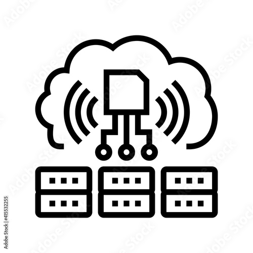 servers storaging info from rfid line icon vector. servers storaging info from rfid sign. isolated contour symbol black illustration