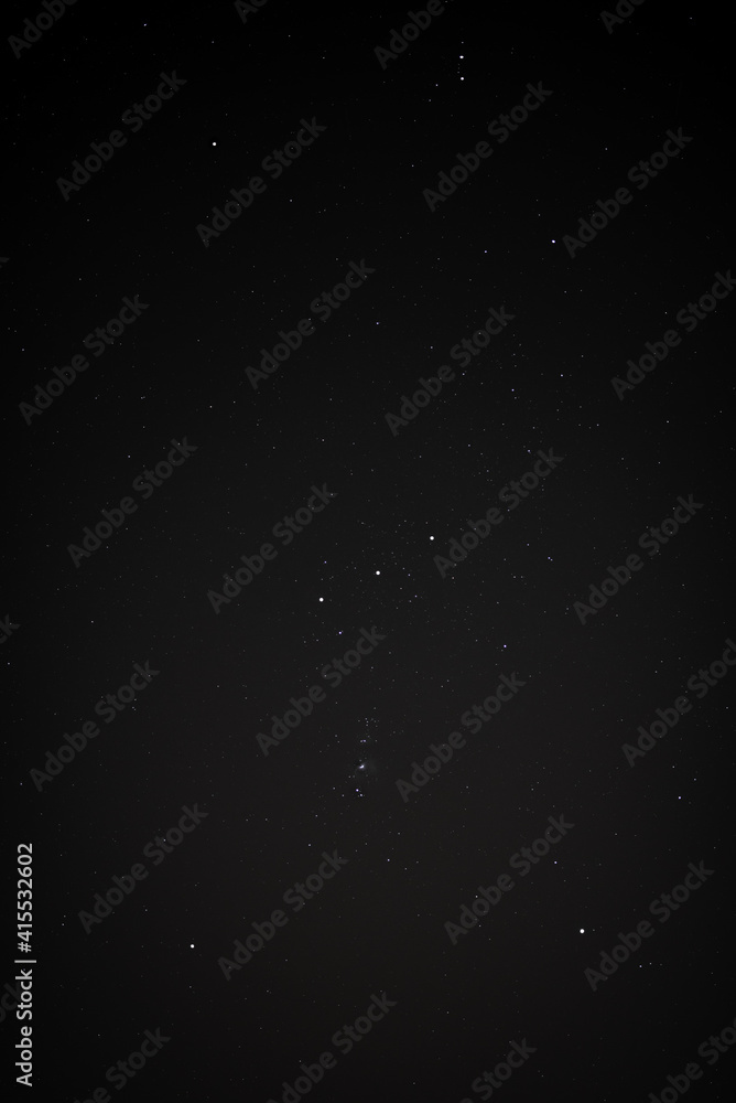 Constellation Orion on a clear night. In the Northern Hemisphere, the constellation is visible in the southern sky in winter and resembles an hourglass.