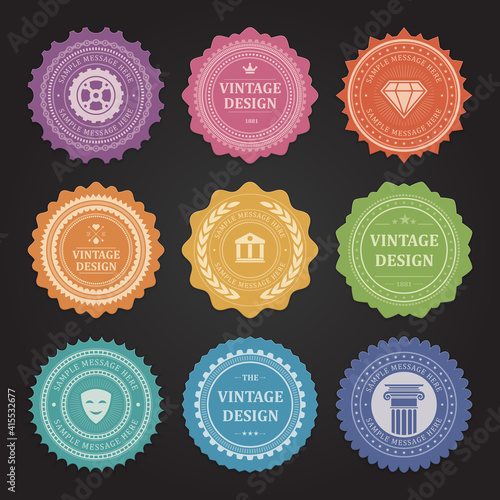 Stickers with shabby vintage vector labels set