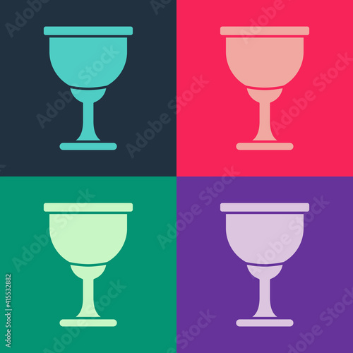 Pop art Holy grail or chalice icon isolated on color background. Christian chalice. Christianity icon. Vector.