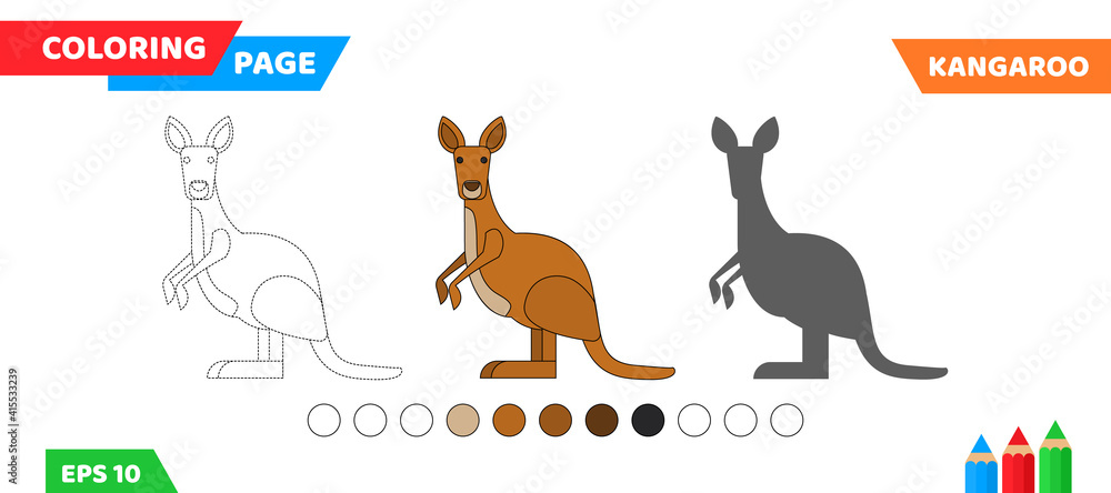 cute cartoon kangaroo coloring page for children education vector illustration