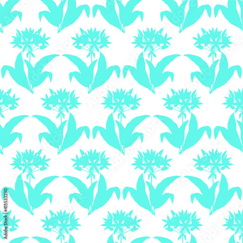 Seamless pattern of flowers and leaves of ramsons, bear onions. Vector stock illustration eps10. 