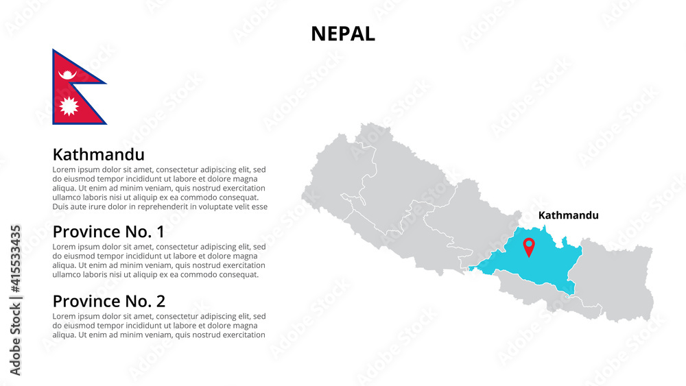 Obraz premium Nepal vector map infographic template divided by states, regions or provinces. Slide presentation