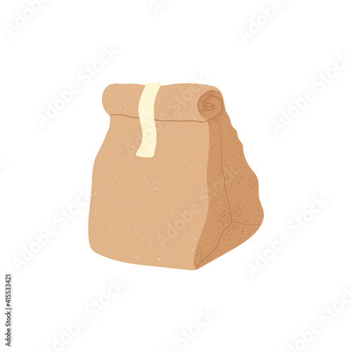 Grocery paper bag vector illustration isolated on background Recycle brown paper bag in cartoon flat style.Eco friendly paper shopping bag.