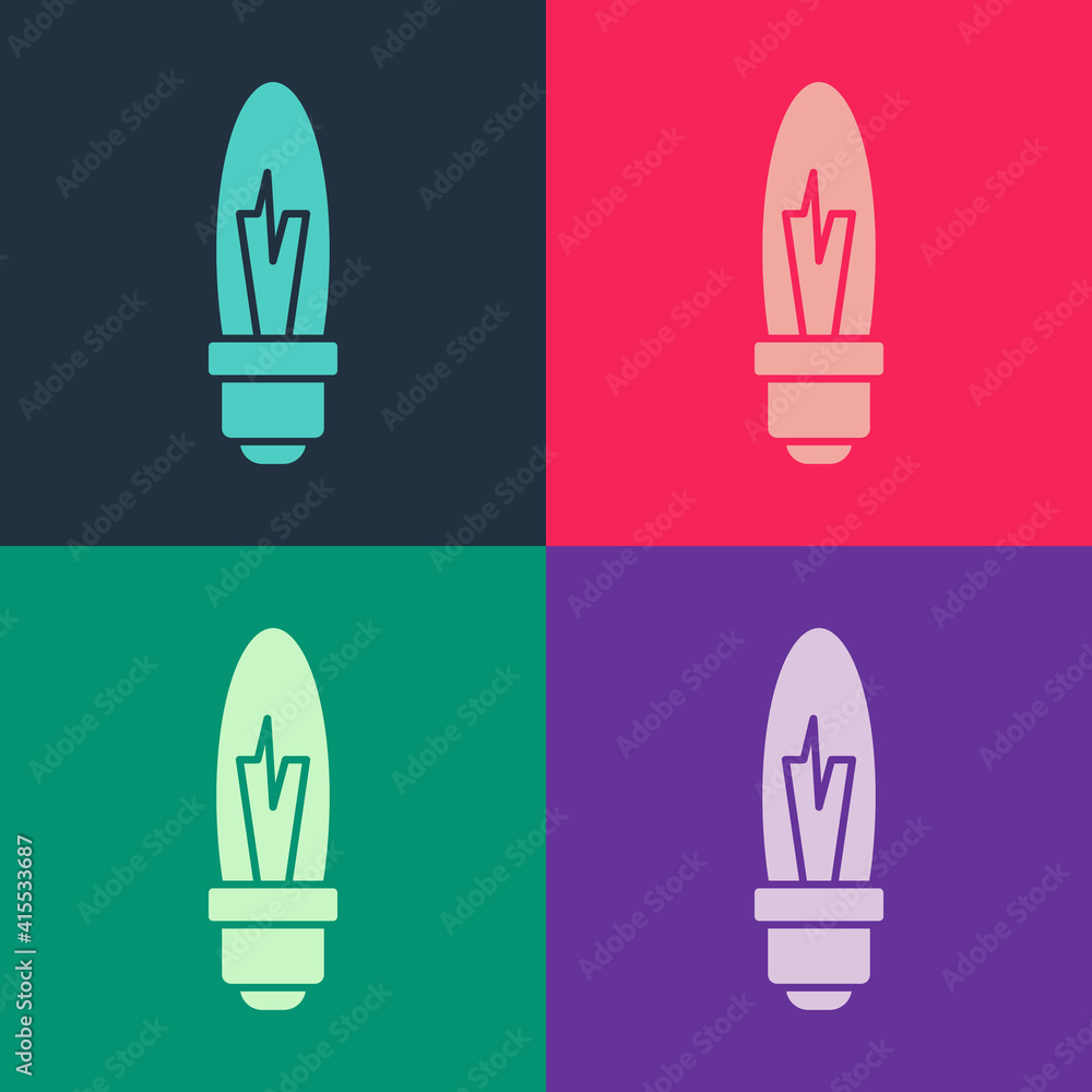 Pop art Light bulb with concept of idea icon isolated on color background. Energy and idea symbol. Inspiration concept. Vector. Pop art Light bulb with concept of idea icon isolated on color background. Energy and idea symbol. Inspiration concept. Vector.