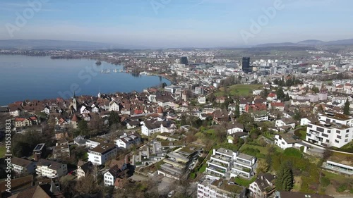 Drone footage of the city of Zug, Switzerland. 