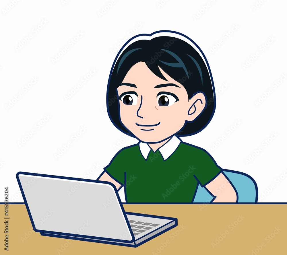 デスクワークをする若い女性 デスクワークをする若い女性